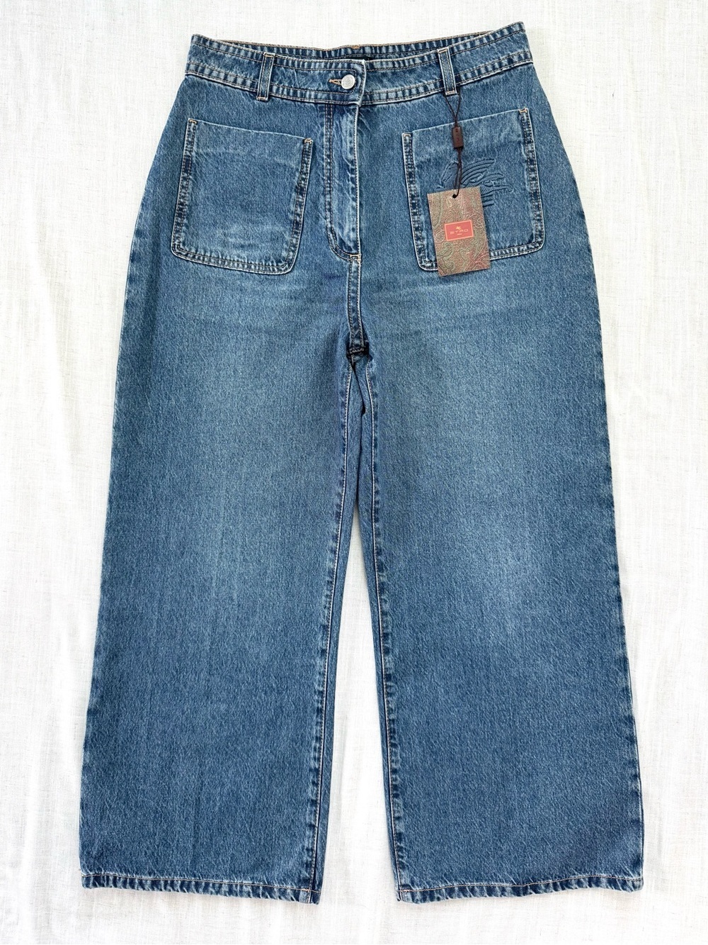 Etro Milano Pegaso Cropped Wide Leg Jeans NWT Size 30